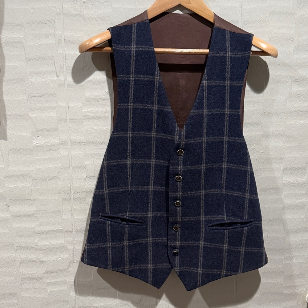 Suitsupply Navy|Brown Windowpane Waistcoat 38r/48r